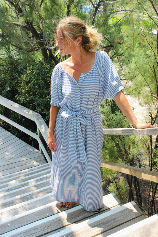 Darling  | Striped Linen Tie Belt Dress, S