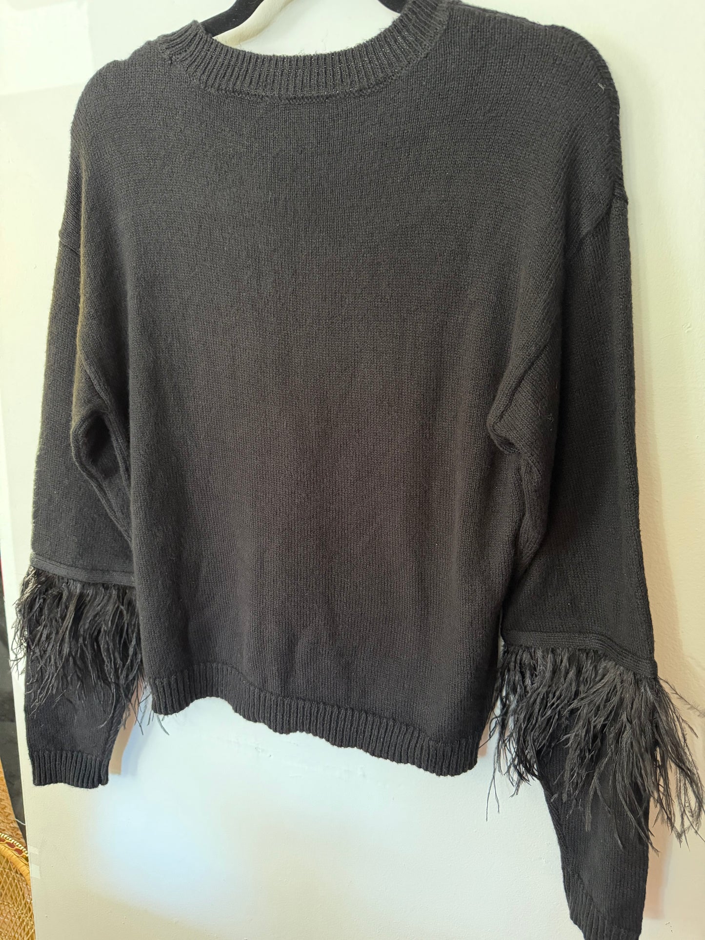 Chelsea & Violet | Black Feather Sleeve Sweater, S