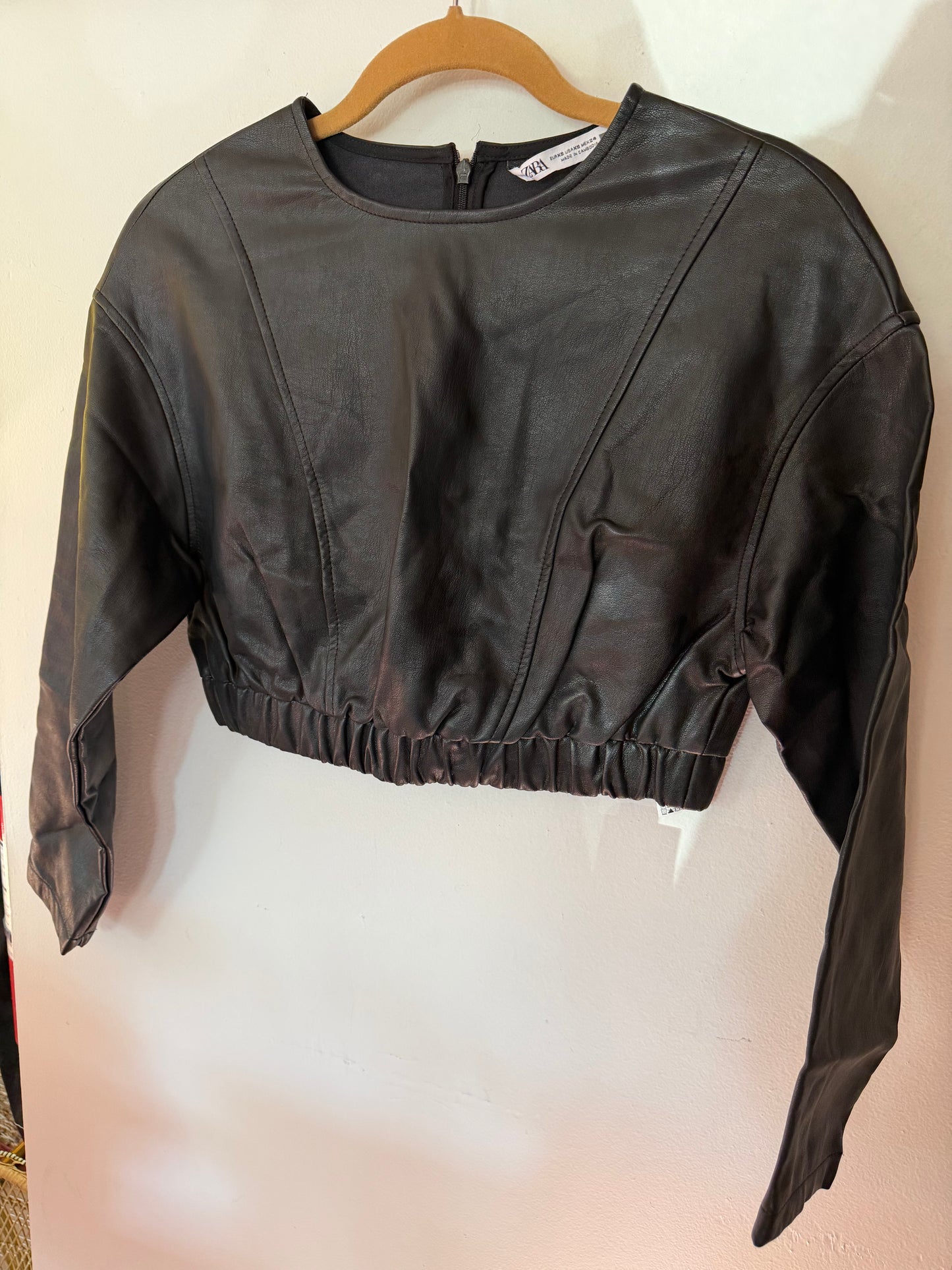 Zara | Cropped Leather Long Sleeve, XS