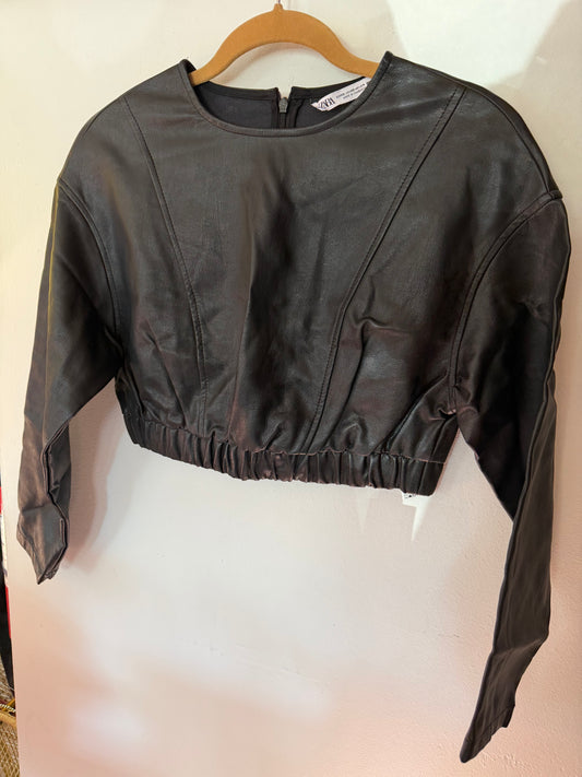 Zara | Cropped Leather Long Sleeve, XS