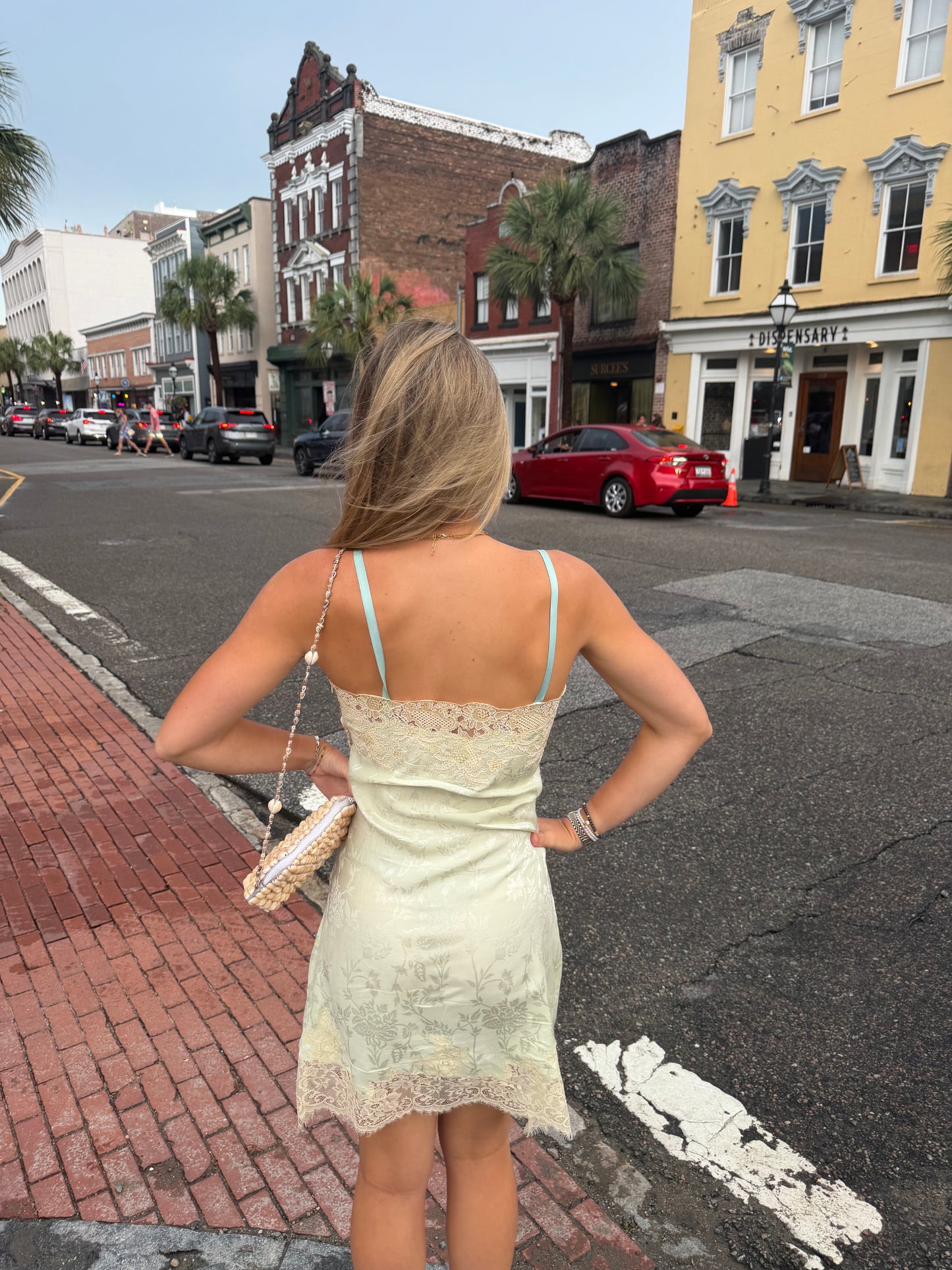 Lace Trim Silk Dress, XS/S