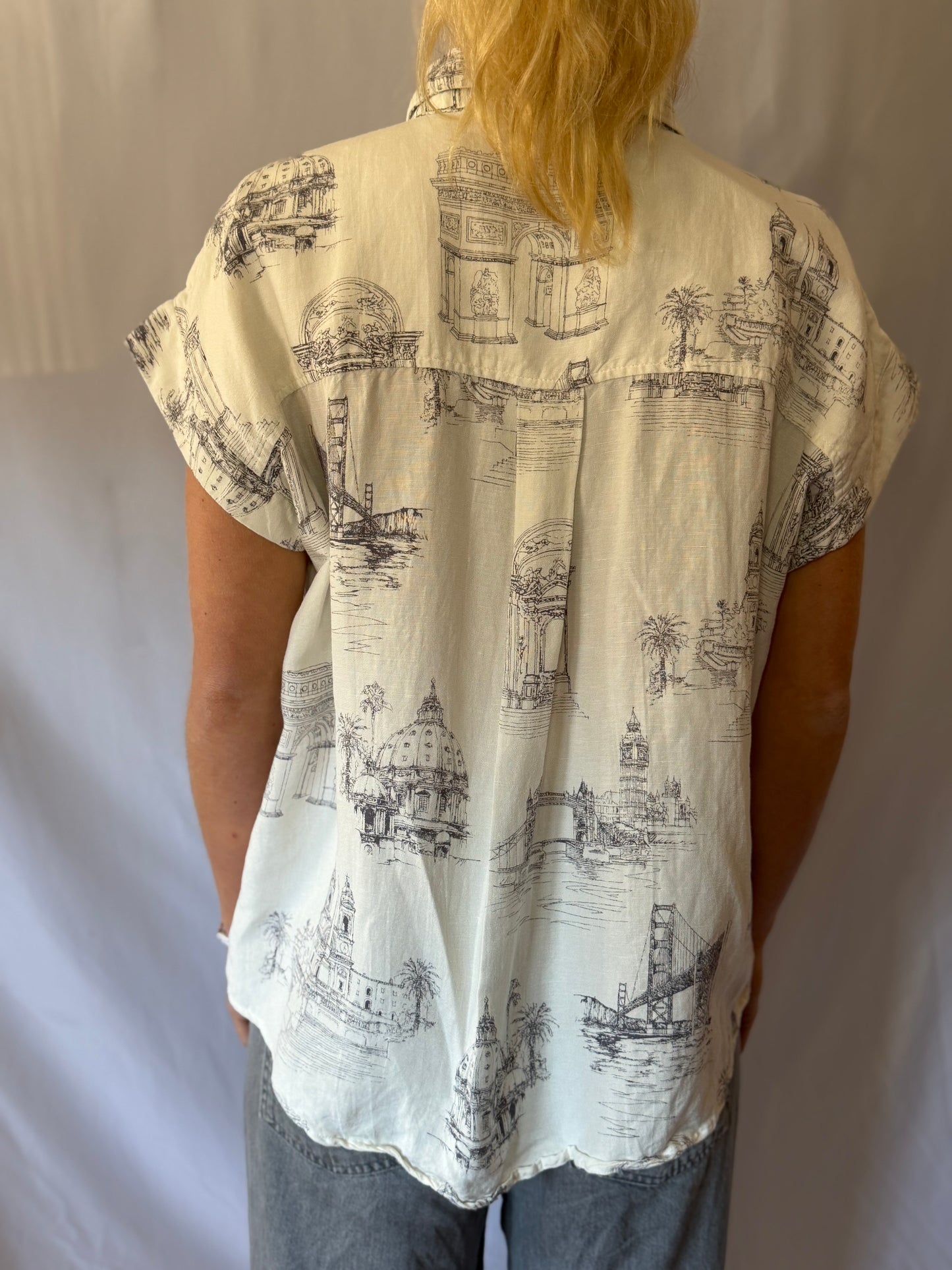 Fate | Linen Euro Print Button Up, M