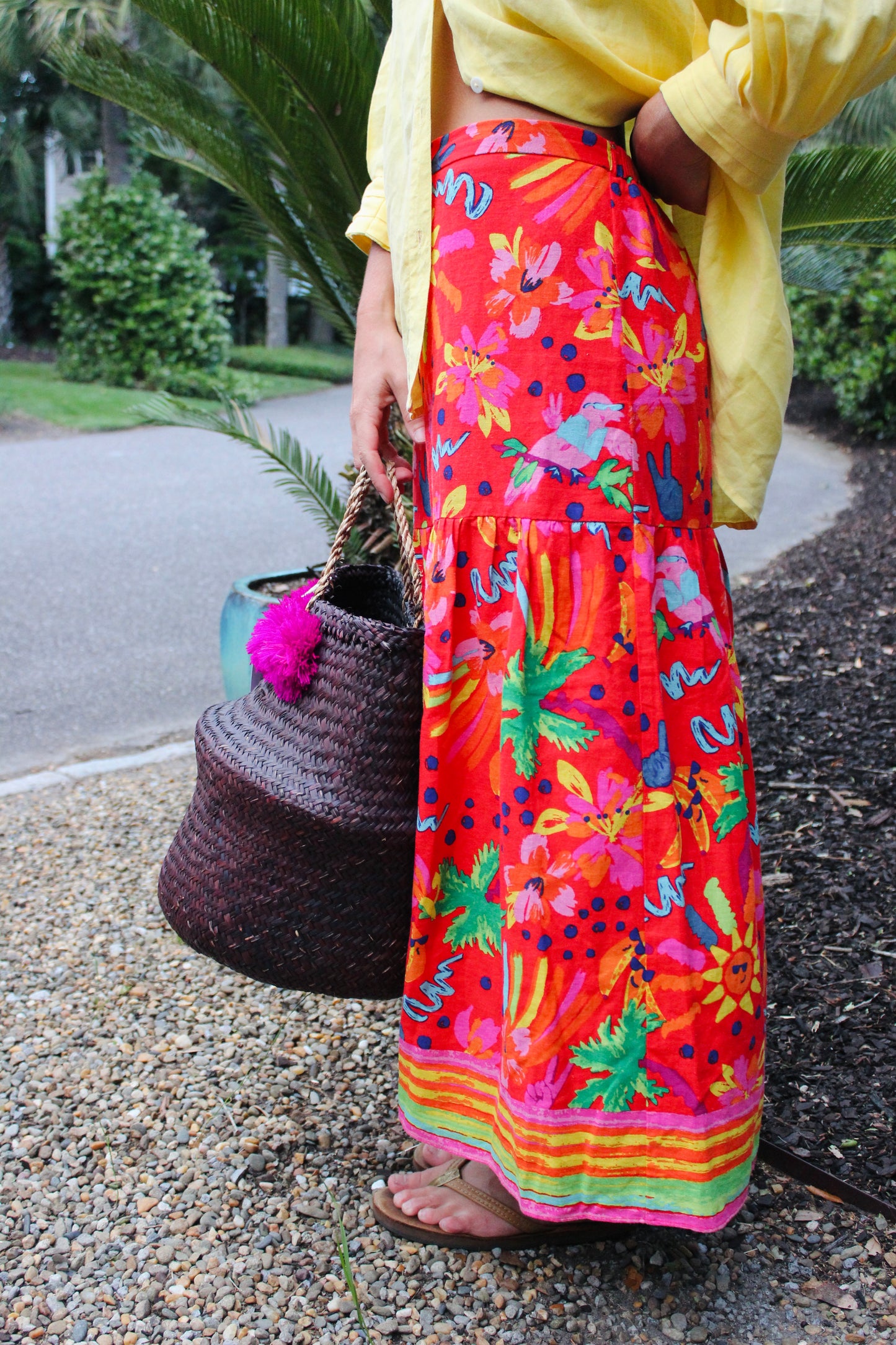 Maison d'Amelie  | Tropical Beach Print Midi Skirt, M
