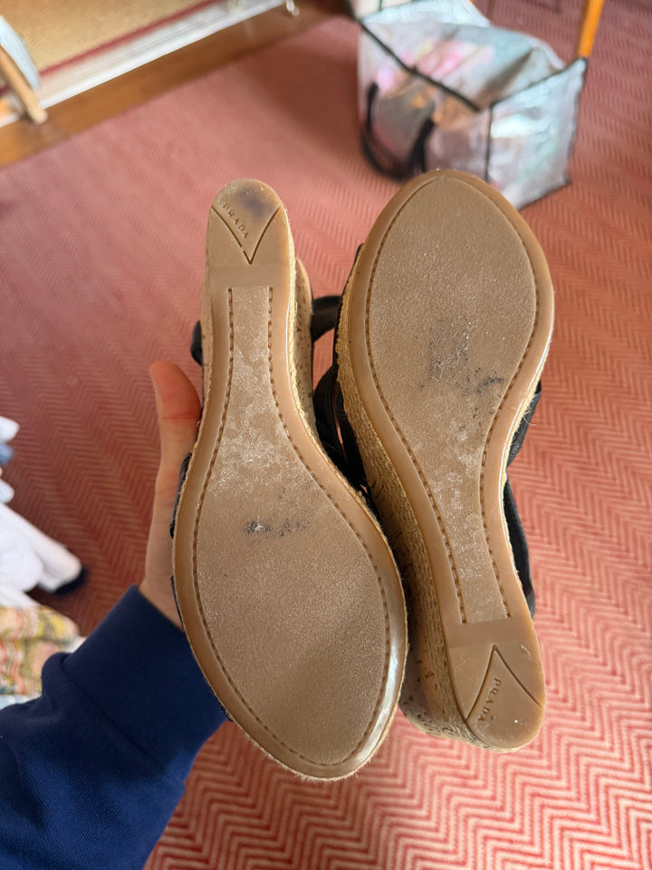 Prada | Patent Leather Cork Wedge, 7.5