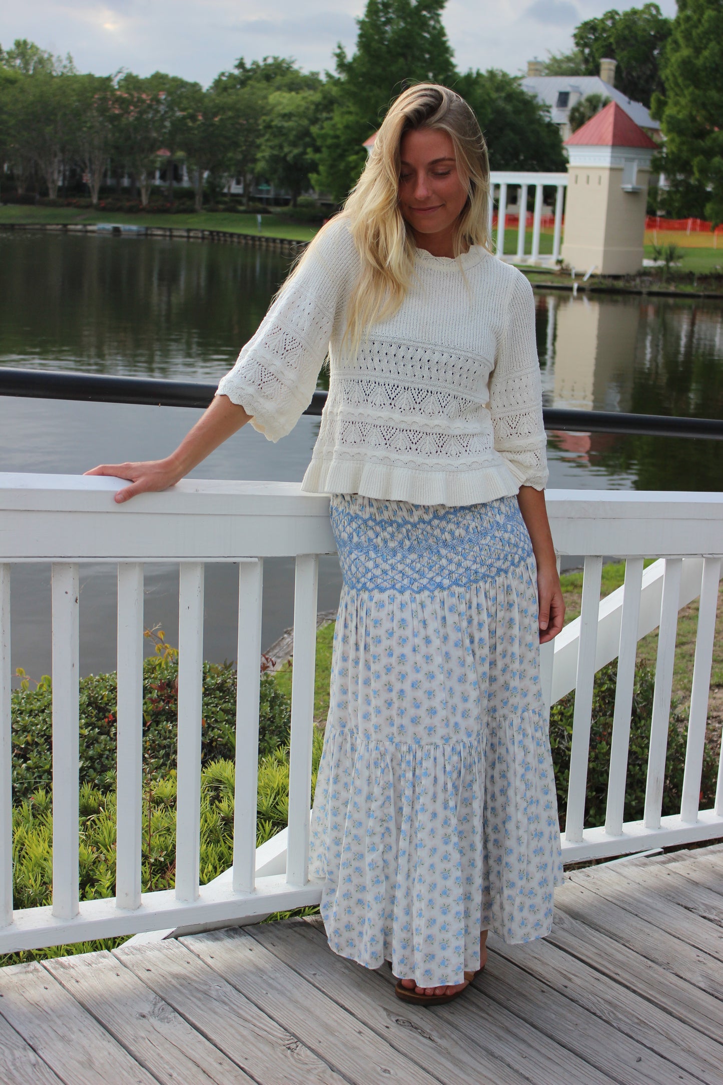 LoveShackFancy | Smocked Floral Midi Skirt, S