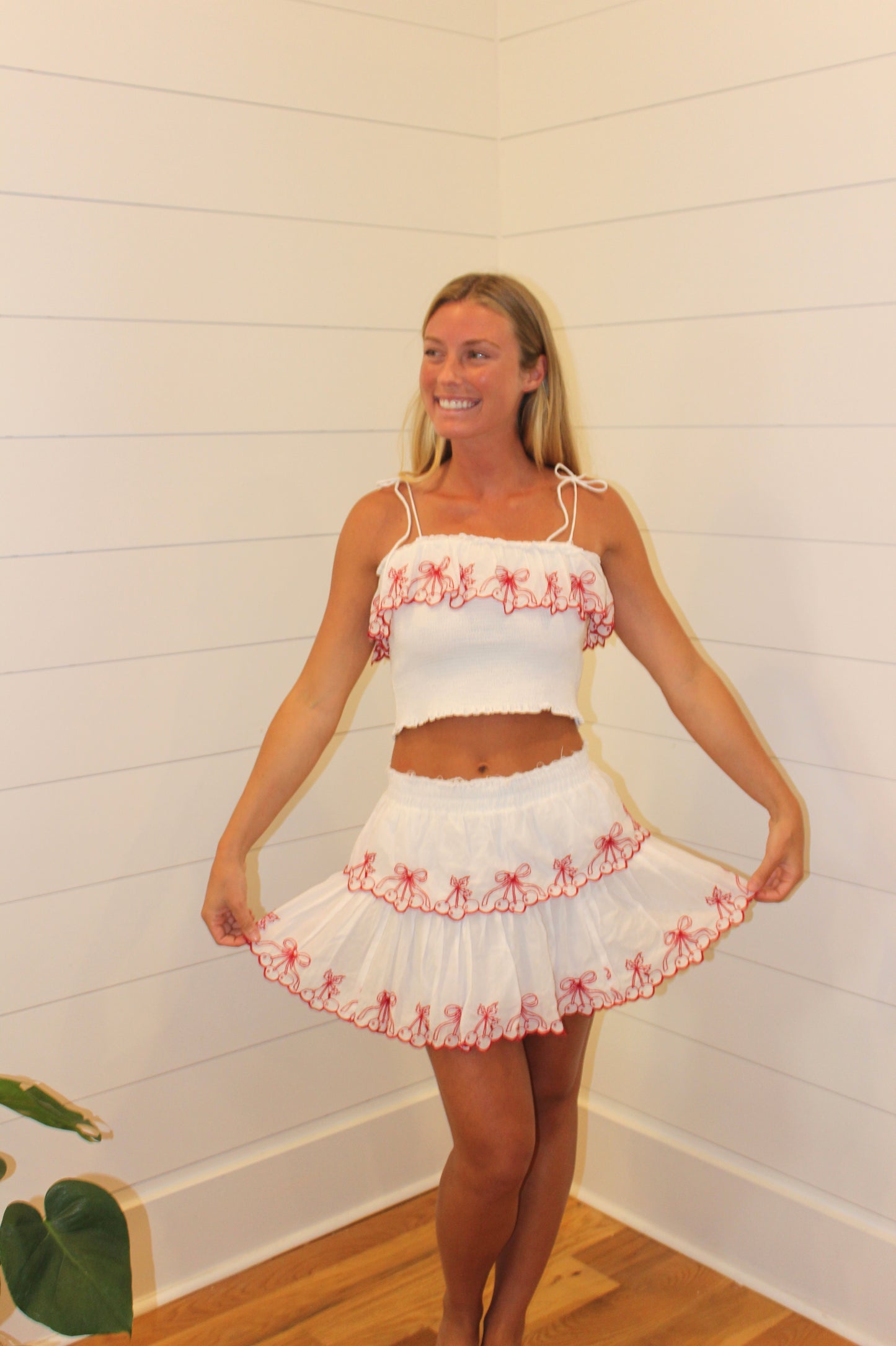 LoveShackFancy | Cherry Embroidered Skirt Set, M