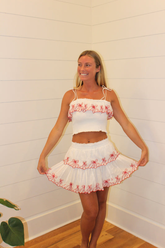 LoveShackFancy | Cherry Embroidered Skirt Set, M
