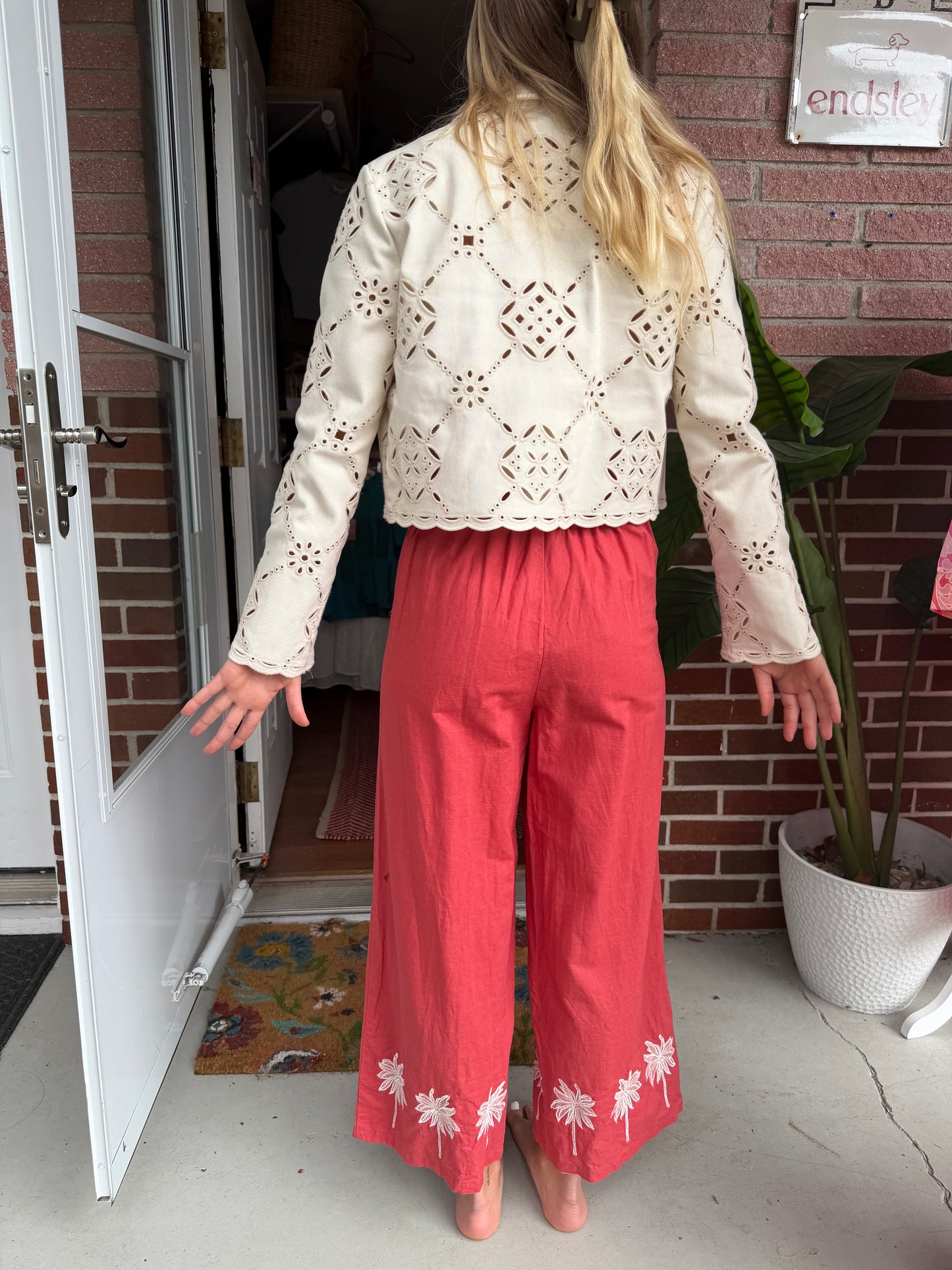 Citrine | Palm Tree Embroidered Pants, S