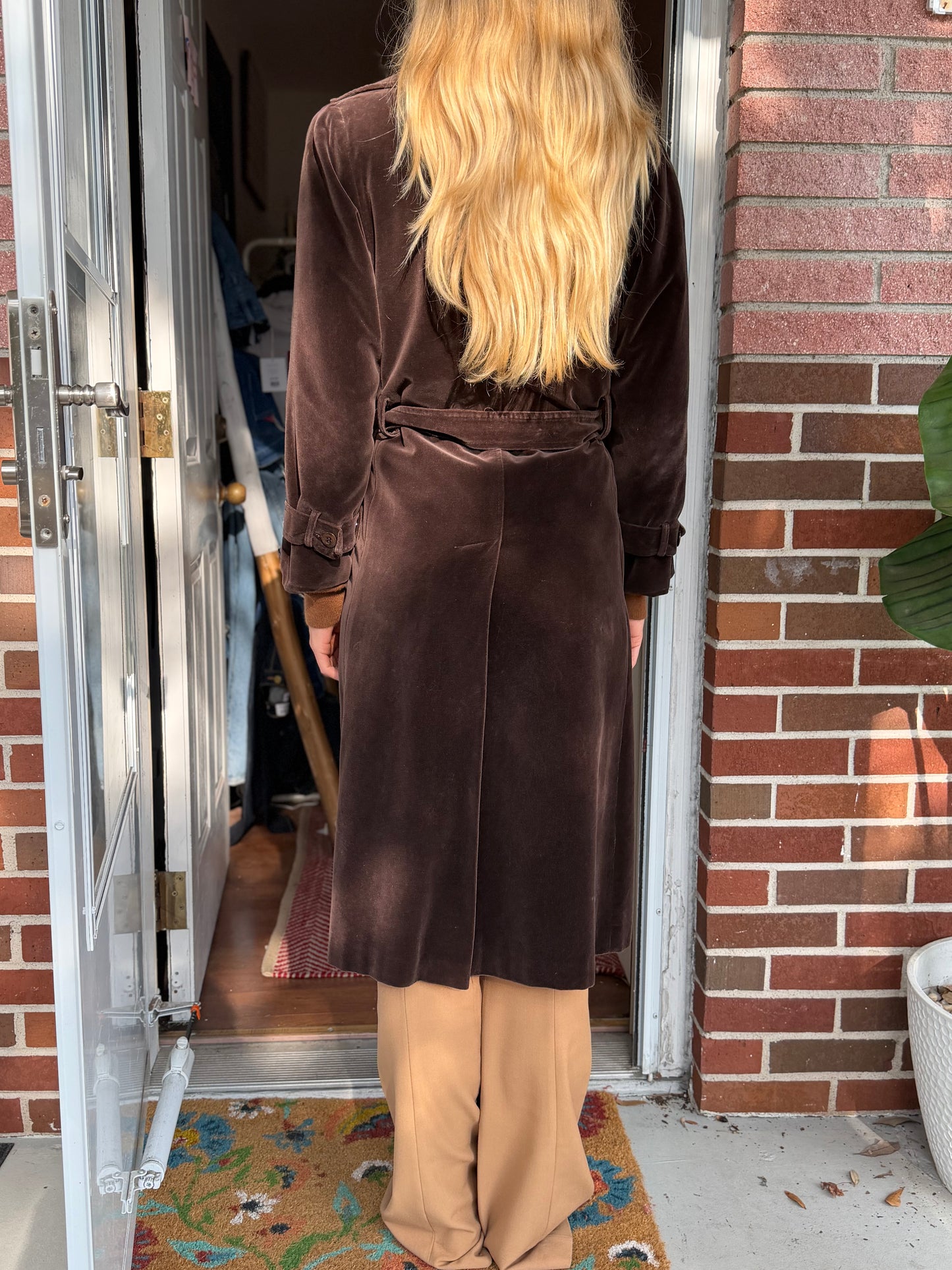 Vintage Velvet Chocolate Brown Overcoat, S/M