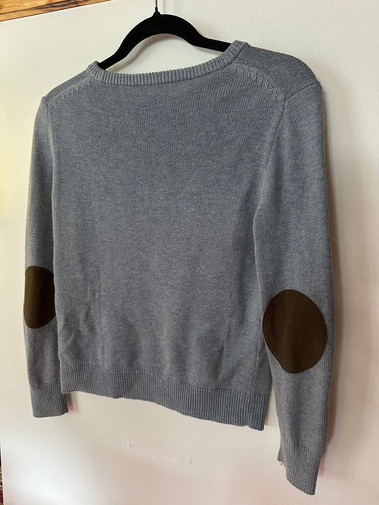 Light Blue Sweater with Suede Elbow Pads