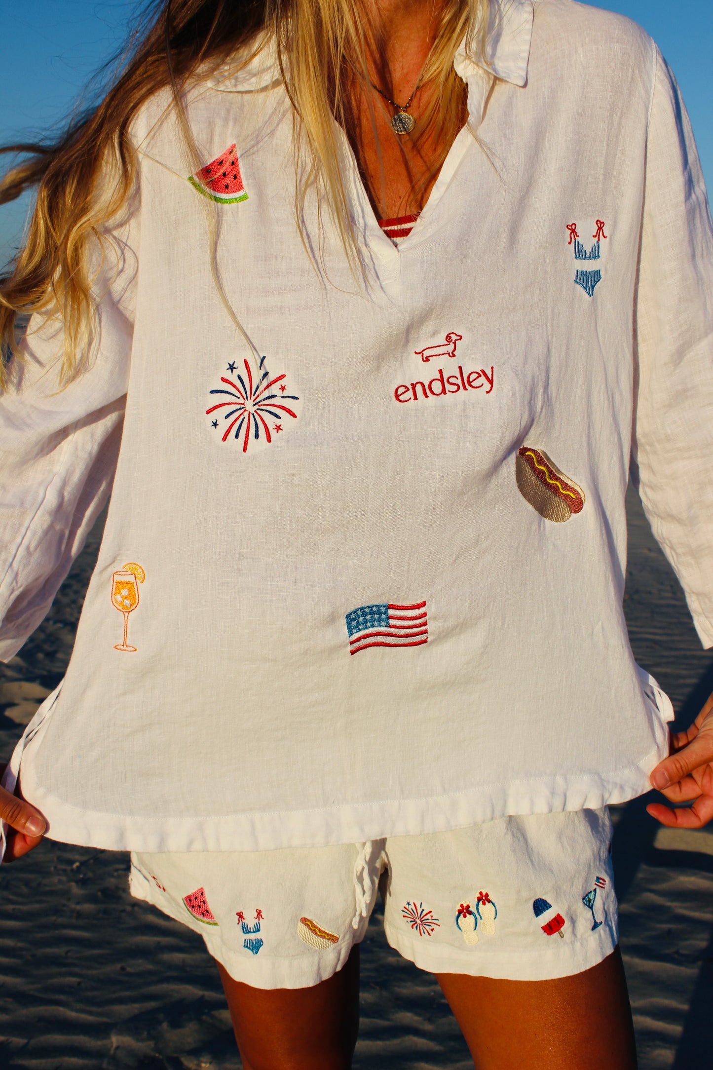 Endsley | Embroidered Linen Top, L