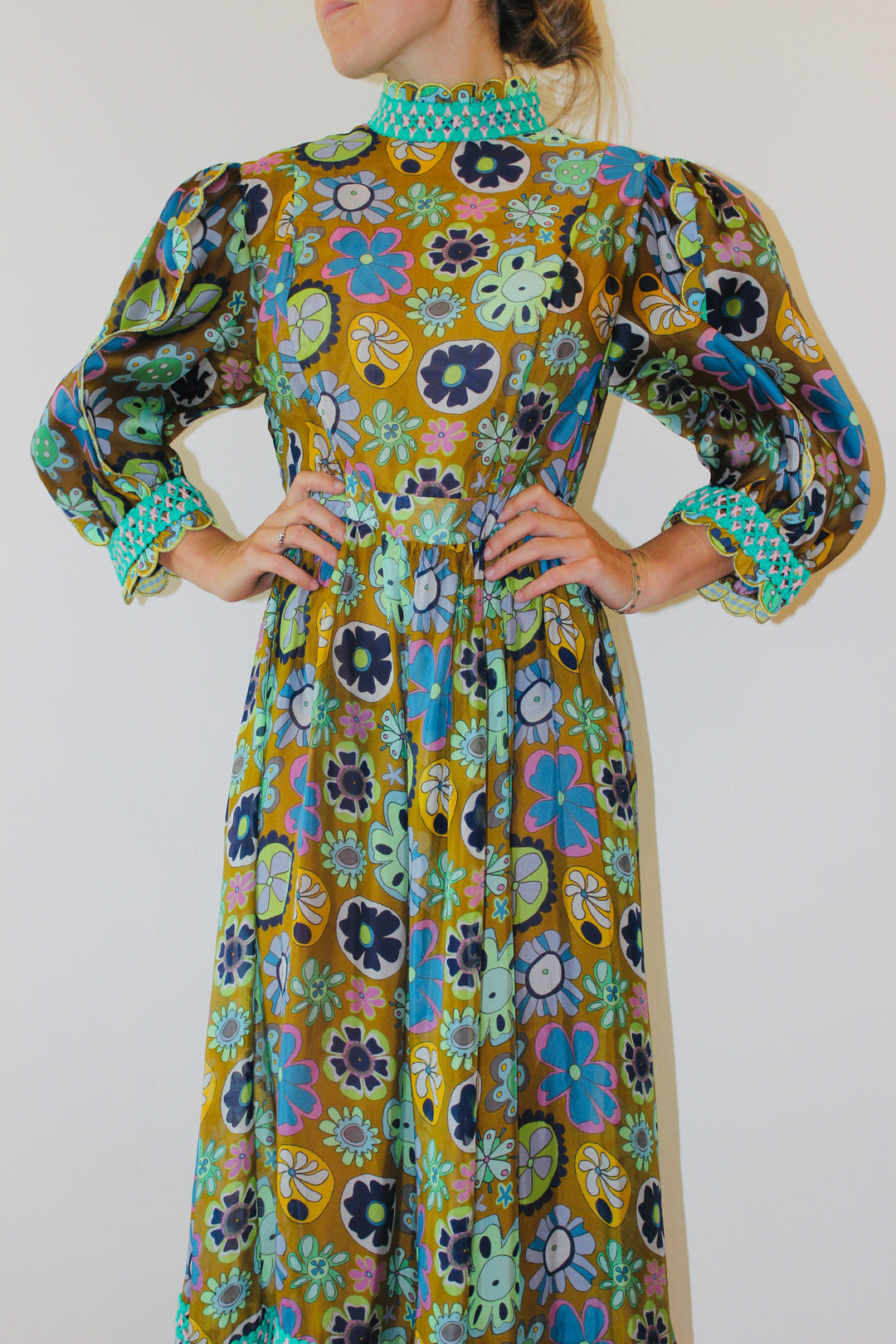 Celia B  | Scalloped Crochet Floral Maxi Dress, M