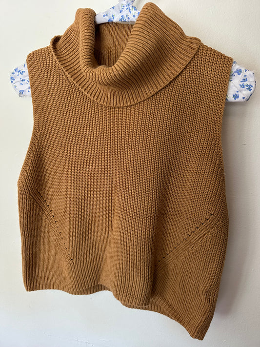 French Connection | Light Brown Sleeveless 100% Cotton Turtleneck Sweater, M