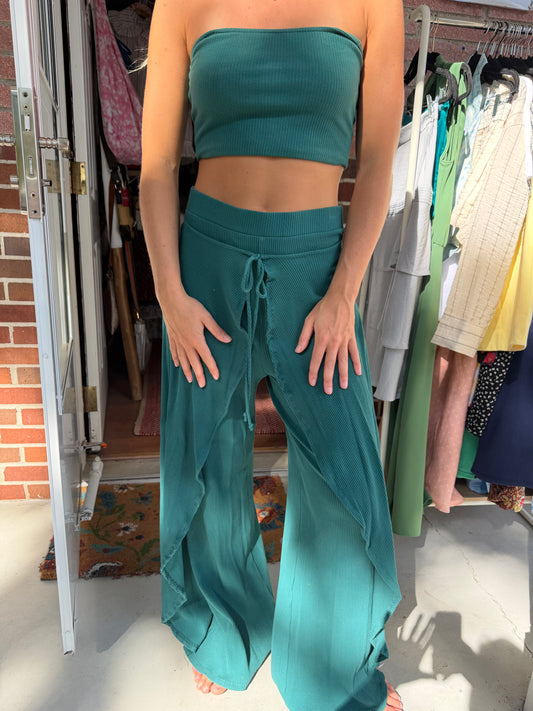Free People Beach | Ribbed Wide Leg Tie Pant + Tube Top, M