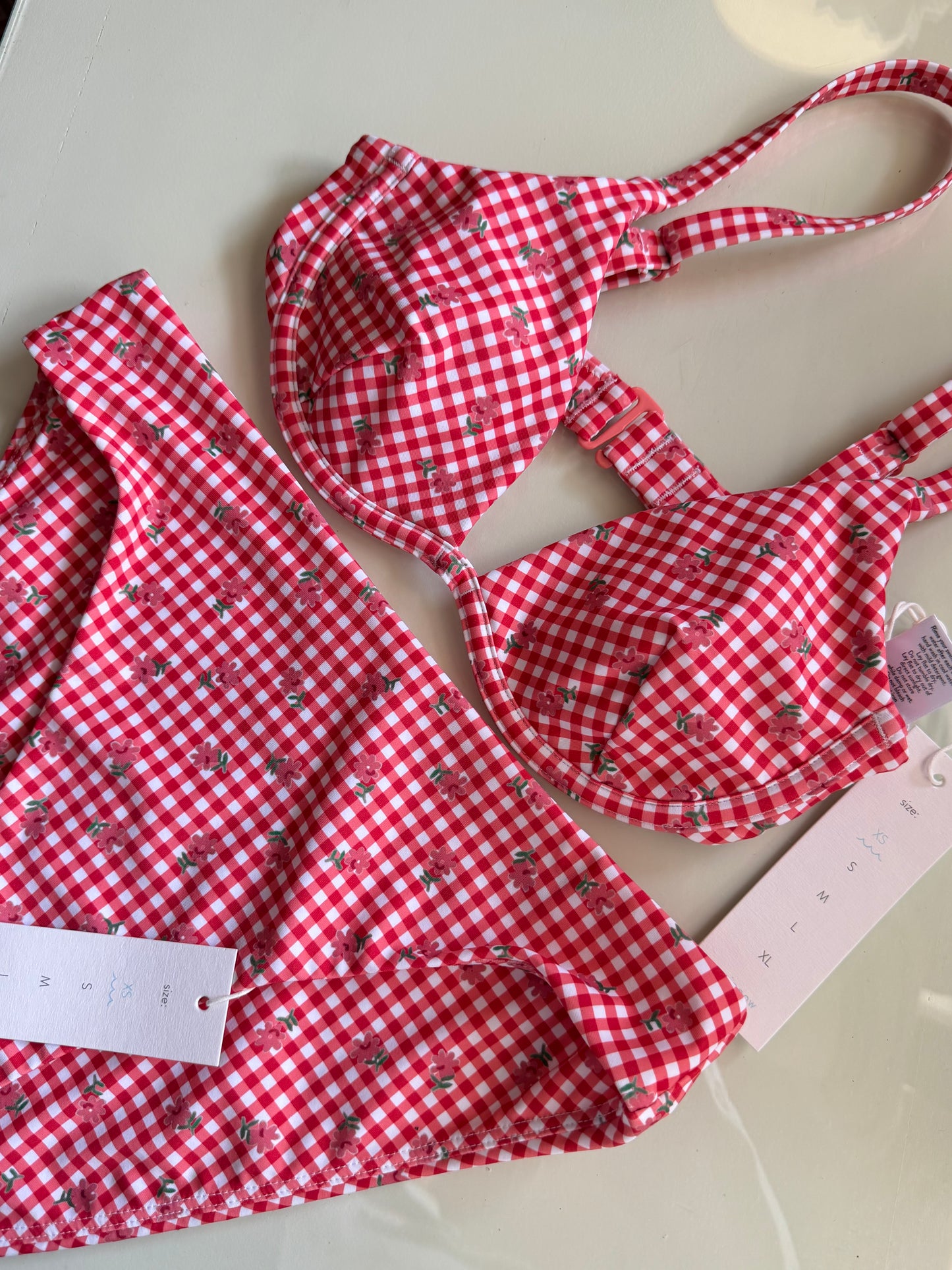 Minnow  | Cranberry Gingham Bikini Set, XS
