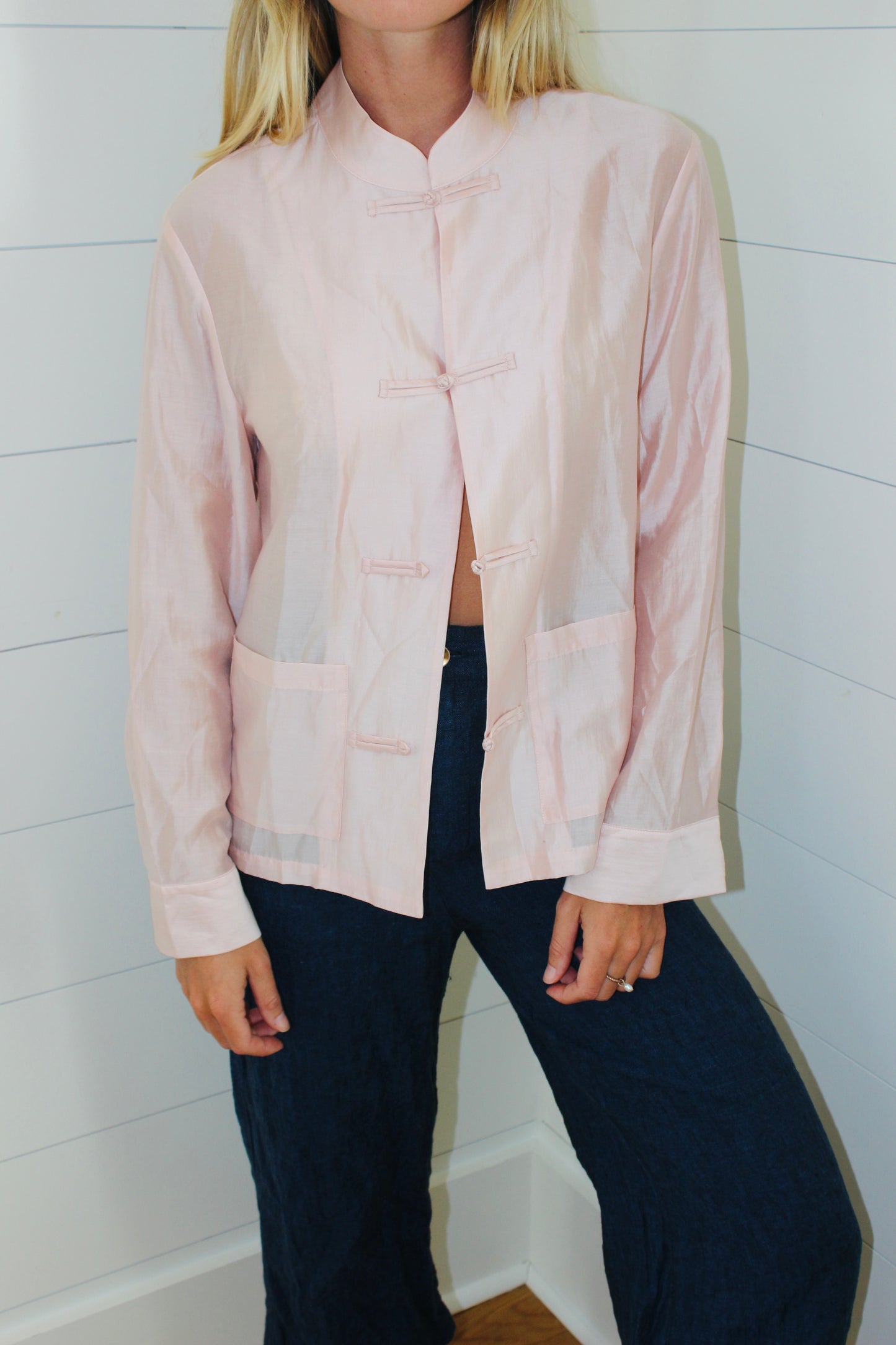 Zara | Satin Frog Clasp Shirt, XS