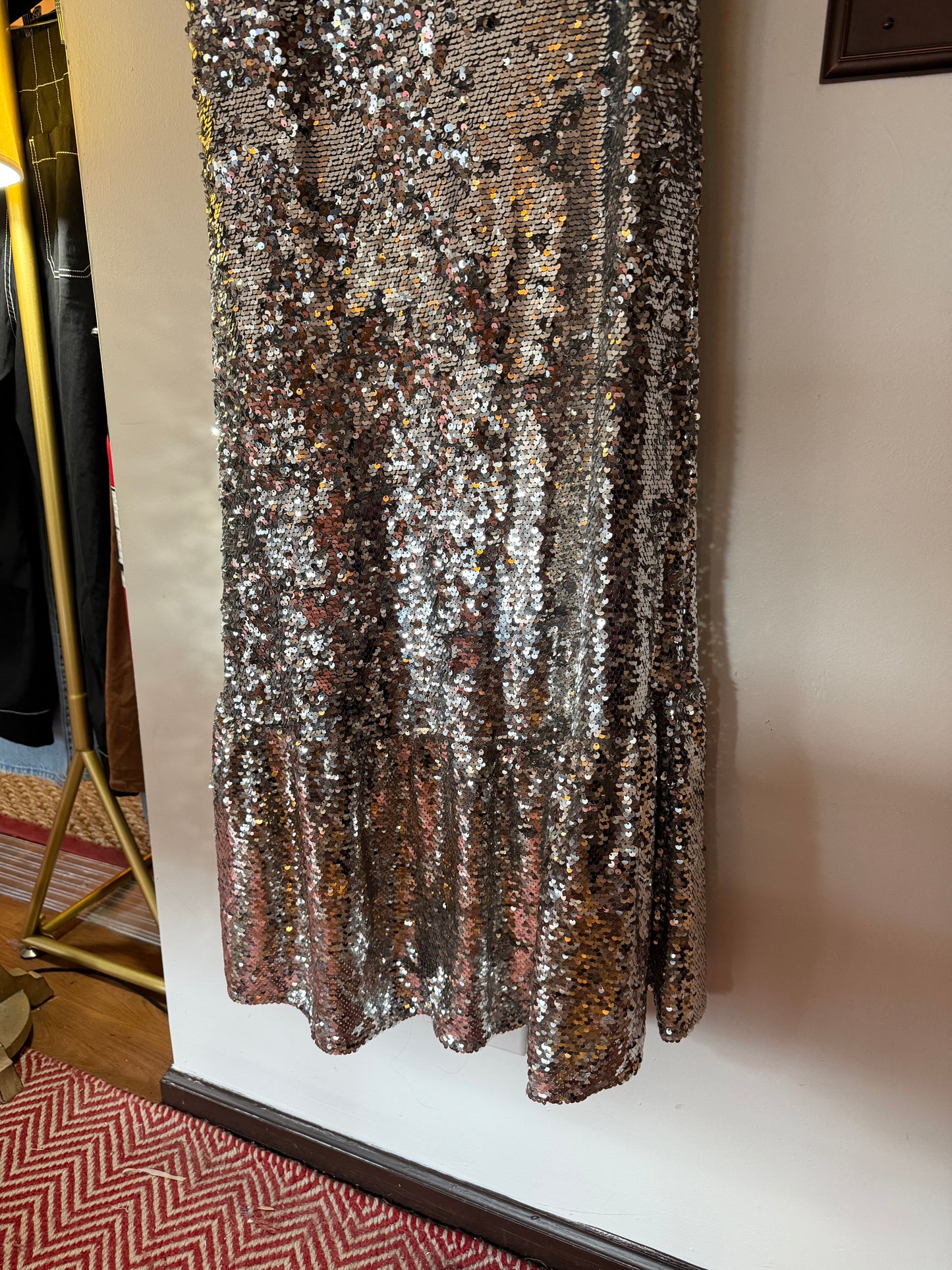 Anthropolgie |  One Shoulder Sequin Gown, M