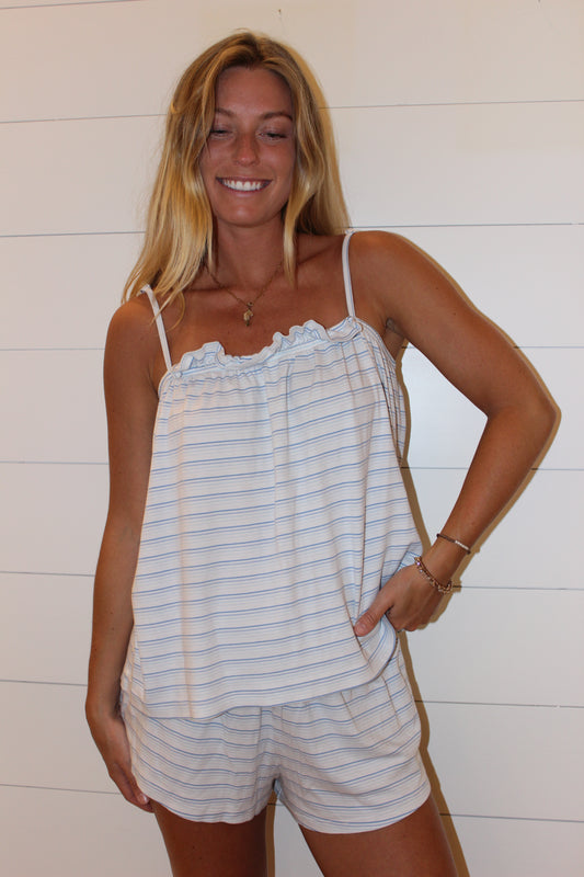 Lake | Striped Ruffle Pajama Set, L
