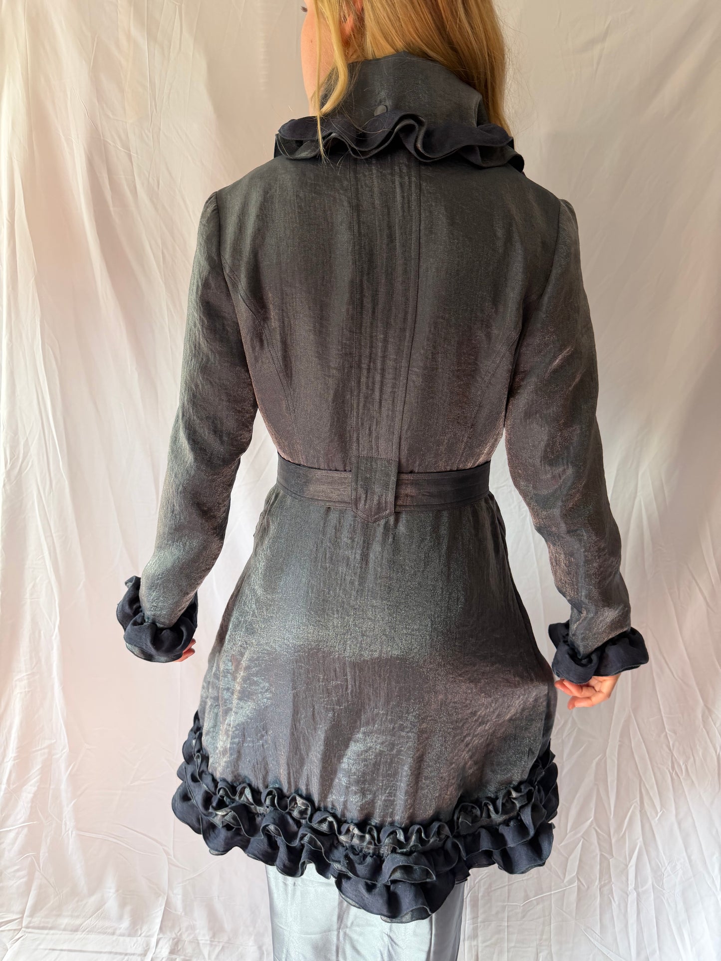 Samuel Dong | Ruffle Belted Zip Up Jacket, S