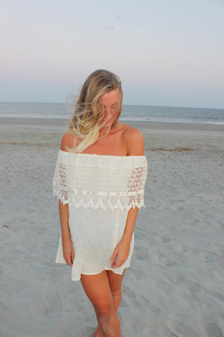 Off The Shoulder Lace Mini Dress, S