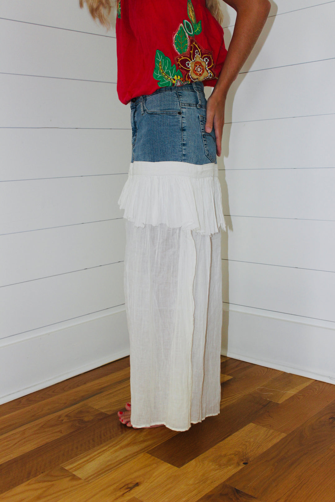 Luli Jeans | Denim Flowy Combo Skirt, 28