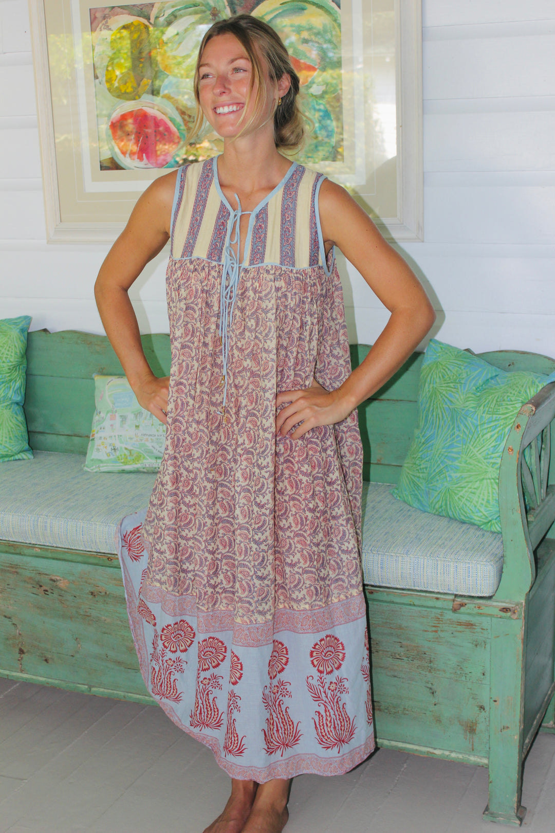 Daughters of India | Lightweight Linen Paisley Dress, S