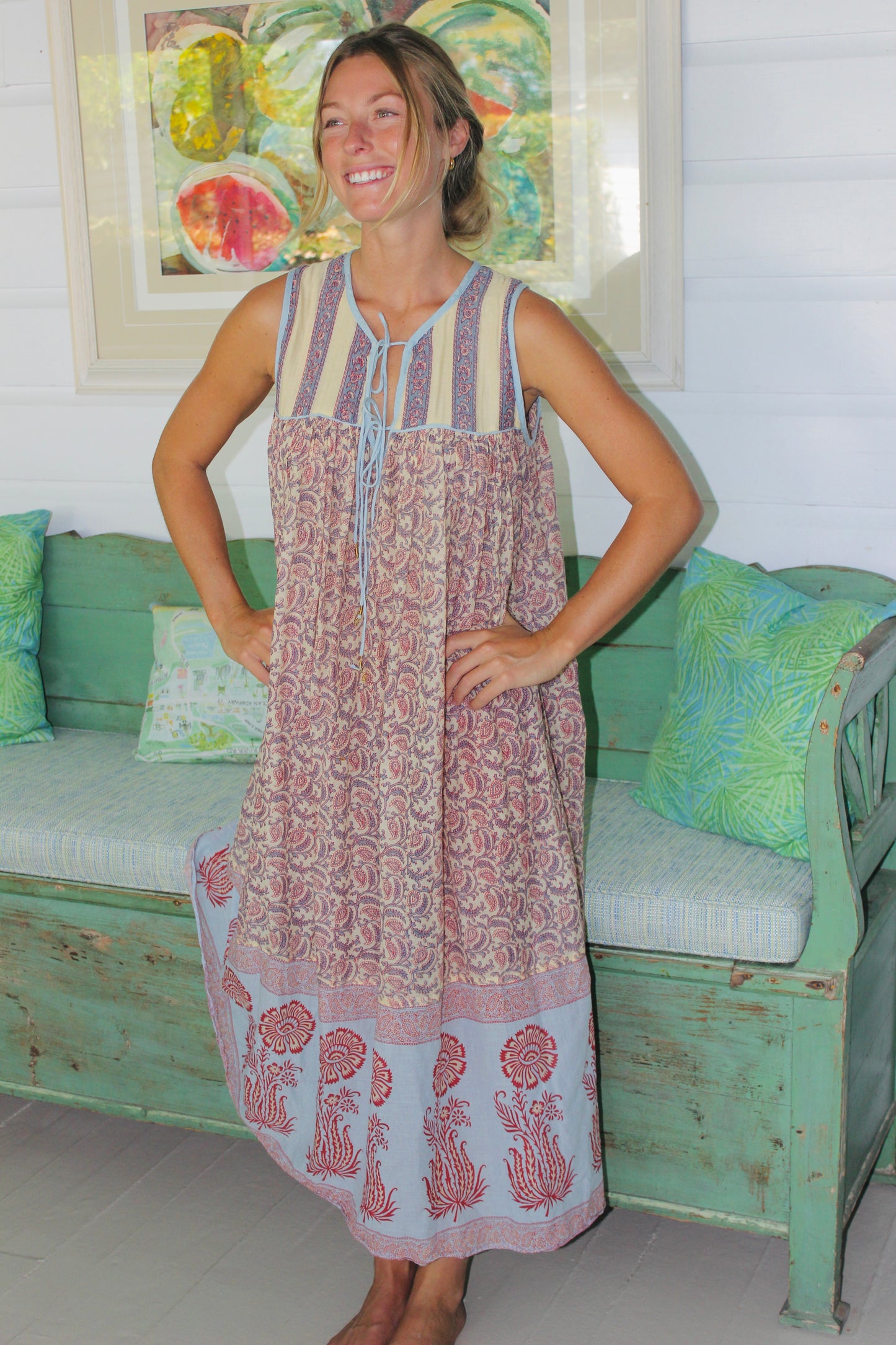 Daughters of India | Lightweight Linen Paisley Dress, S