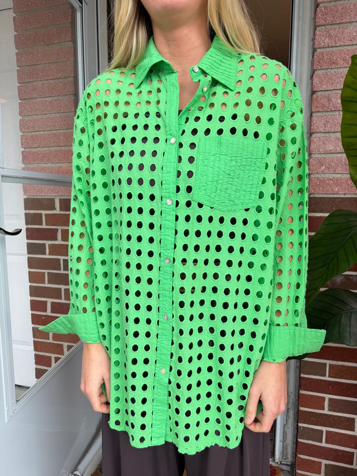 Solid & Striped | Green Button Down, M