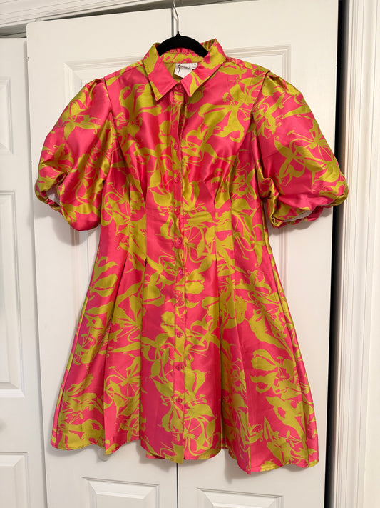 Finley | Pink / Citron Print Doll Dress, M