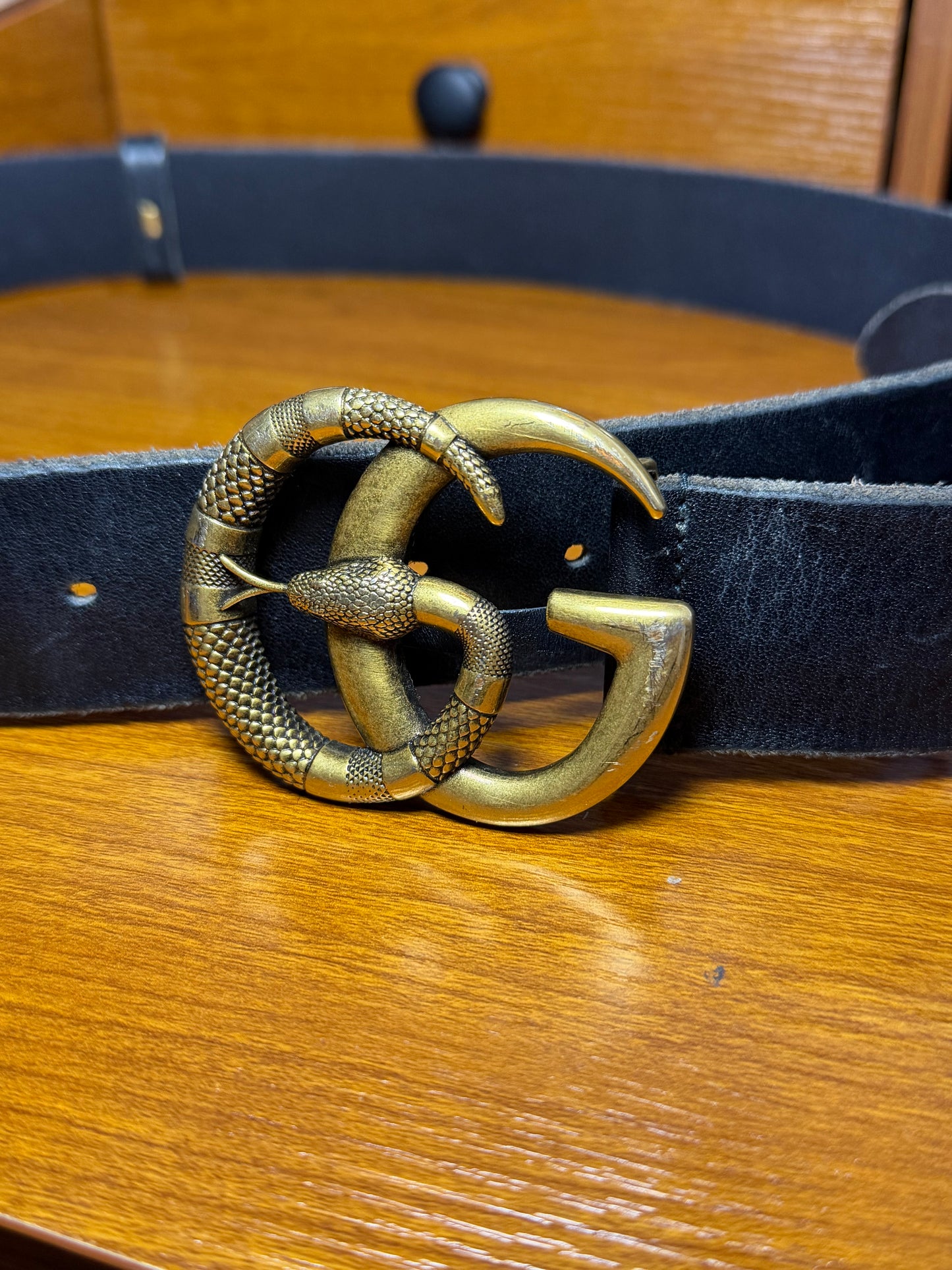 Gucci | Snake Double G Logo Leather Belt, M/L