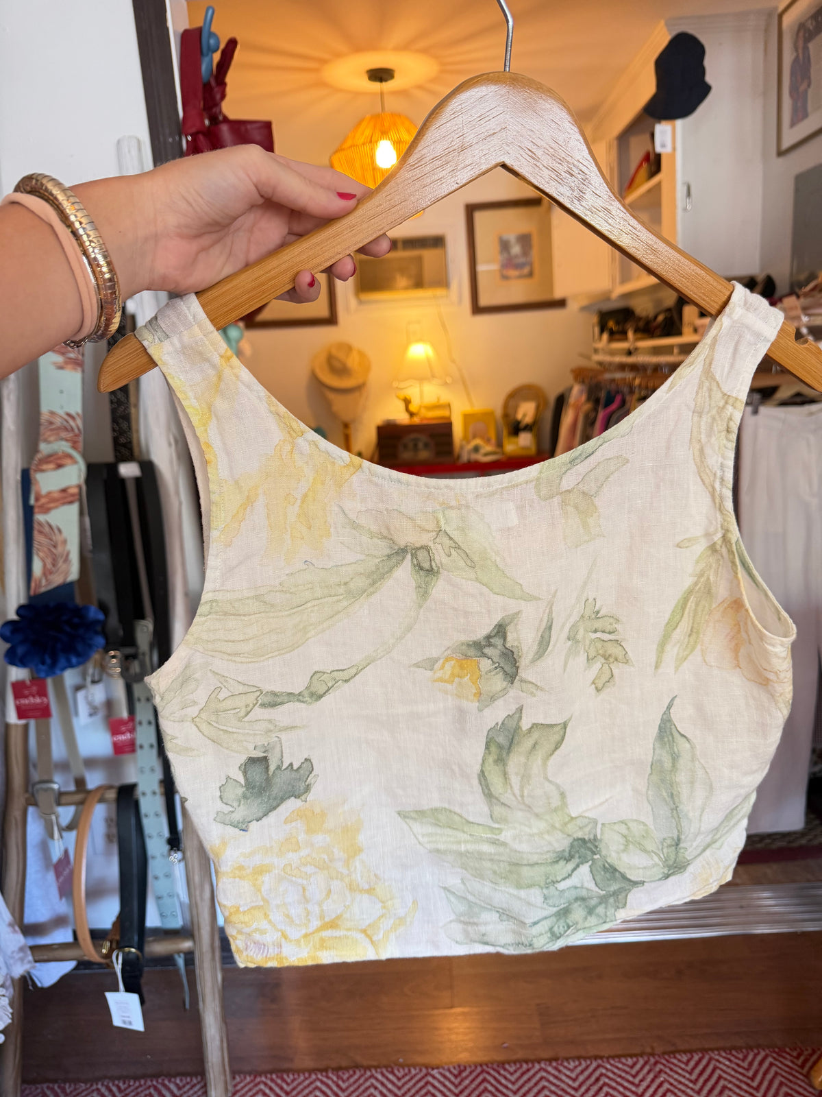 Flora  | 100% Linen Floral Print Top, XS