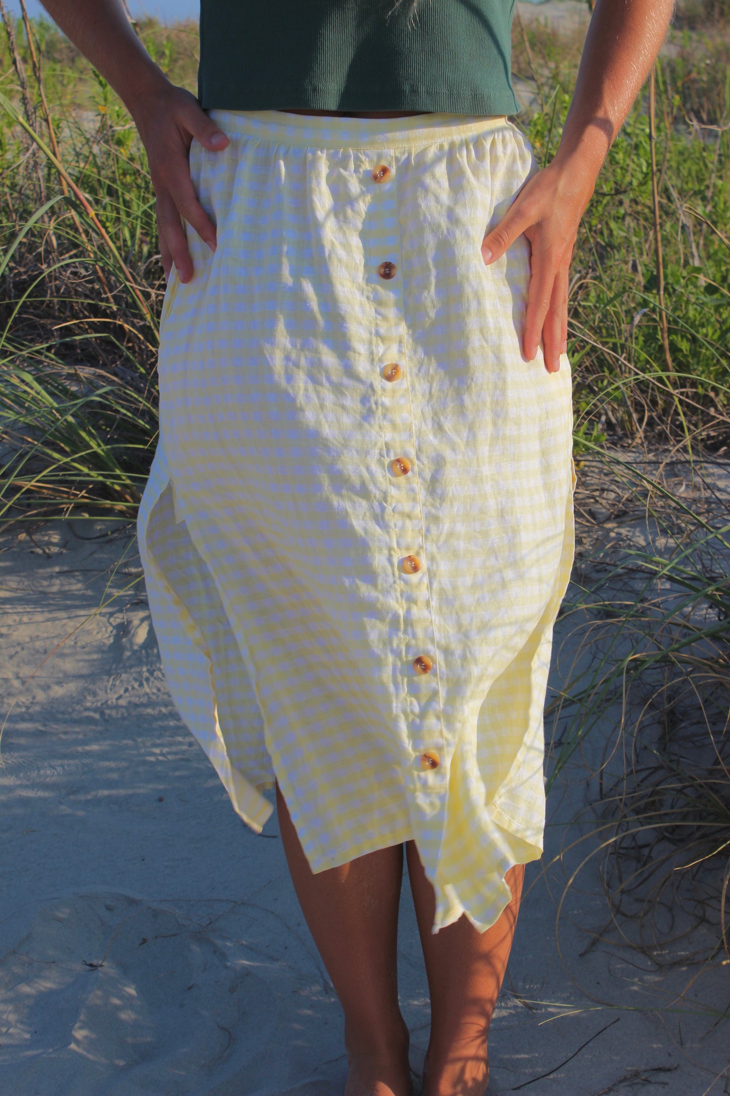 Faithful the Brand | Gingham Button Midi Skirt, XS