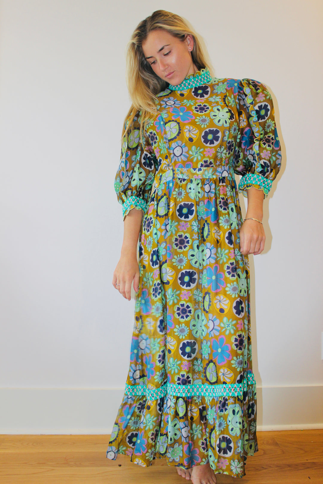 Celia B  | Scalloped Crochet Floral Maxi Dress, M