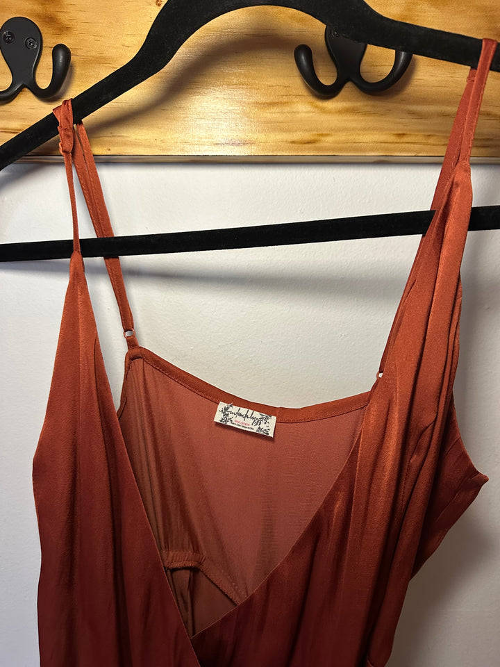 Free People | Dark Orange Silk Wrap Dress