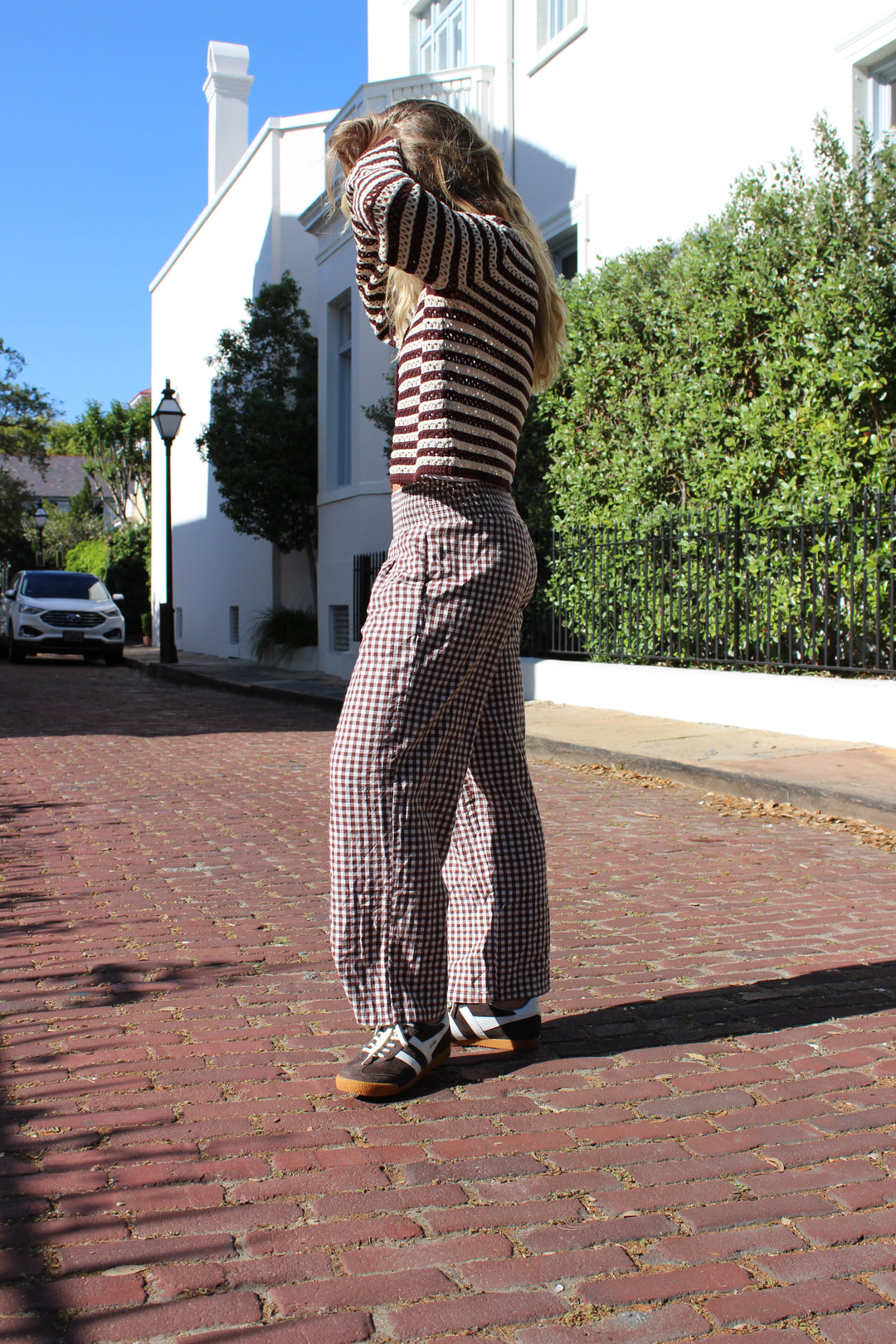 Gingham Smocked Pants, M