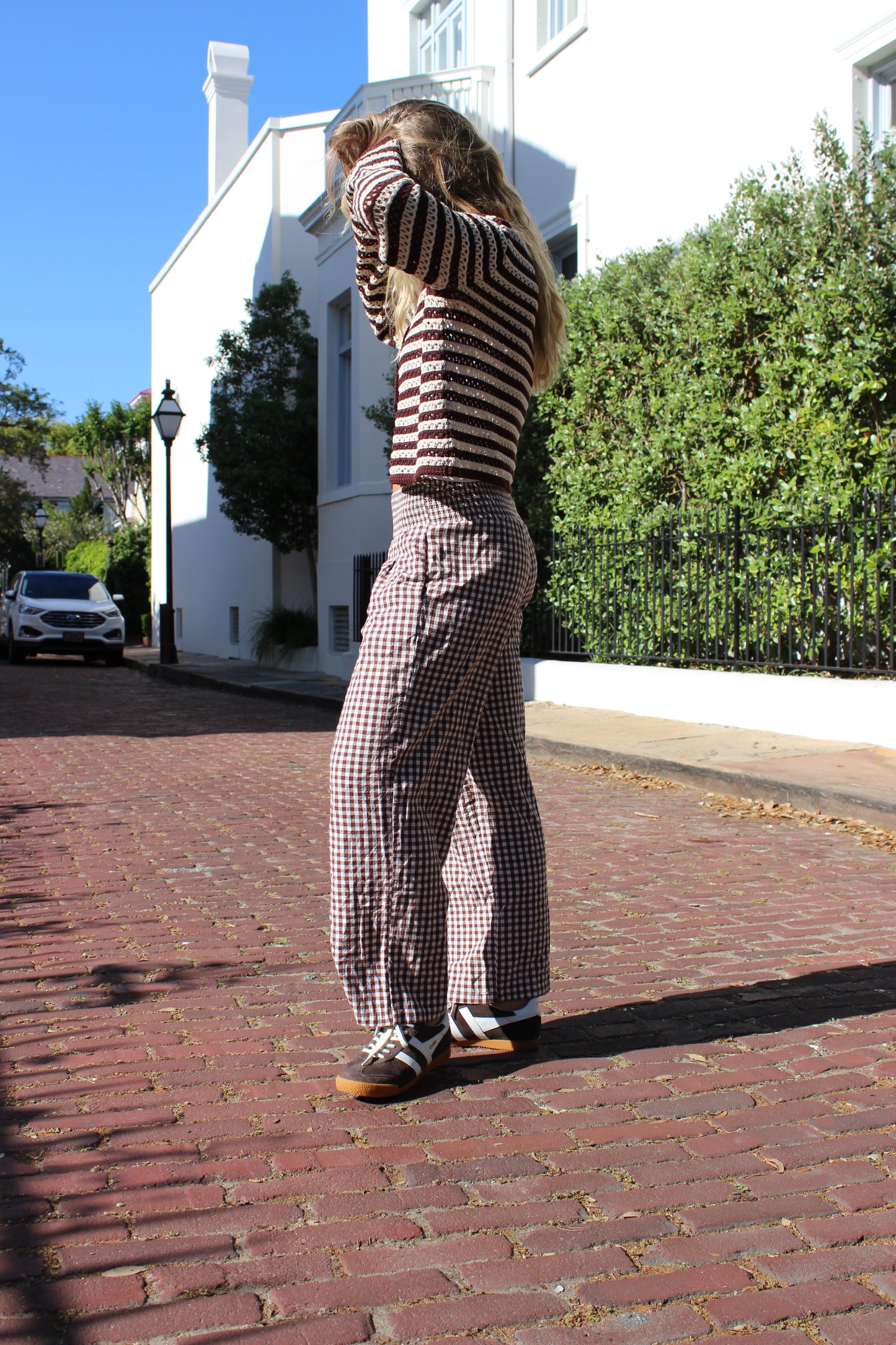 Gingham Smocked Pants, M