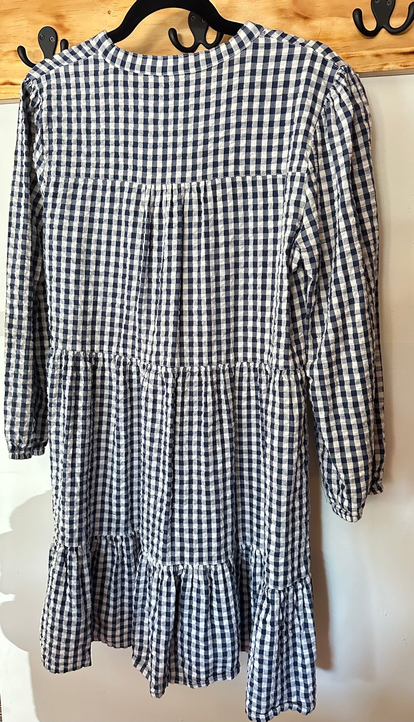Madison Mathews ~ Navy Gingham Long Sleeve Dress, L