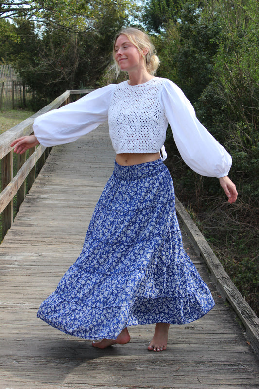Pink City Prints |  Perfume Dahlia Rah Rah Skirt Floral Printed Maxi Skirt, XS/S