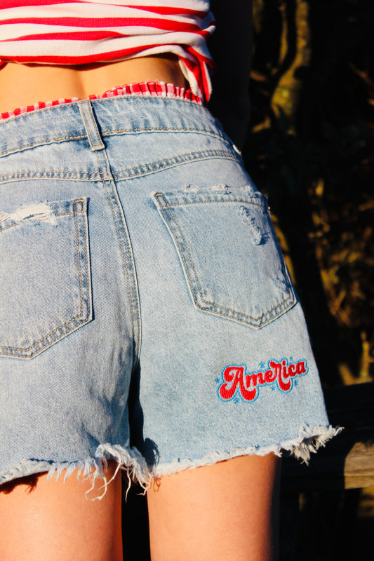 Endsley | "America" Gingham Trim Jorts, 26
