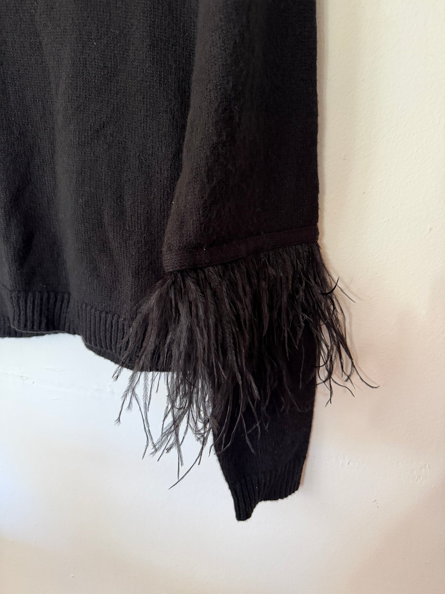 Chelsea & Violet | Black Feather Sleeve Sweater, S