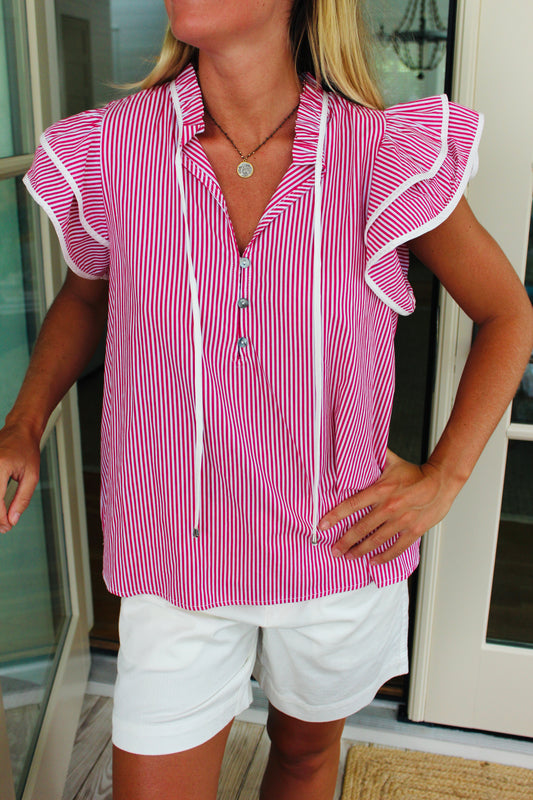 Entro | Red Striped Tie Blouse, M