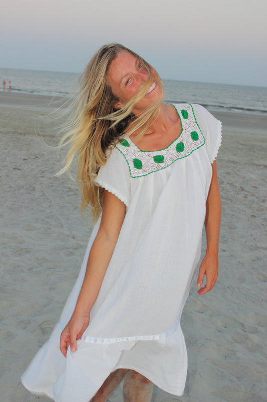 Crochet Neckline Midi Dress, S/M