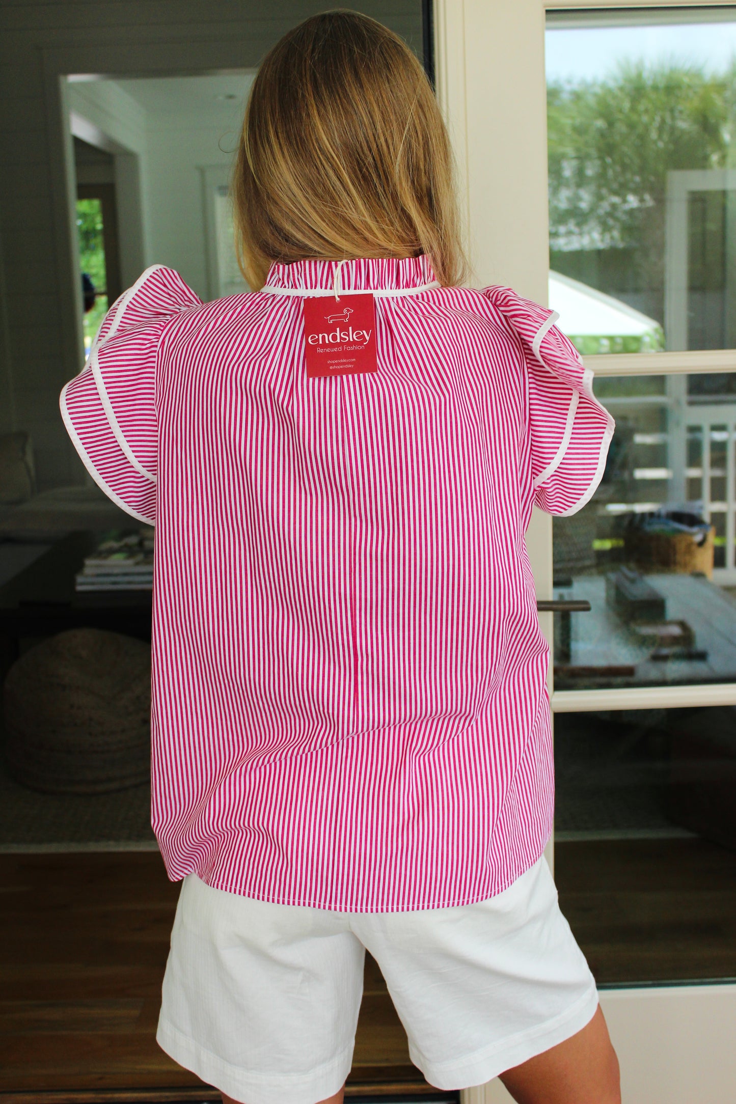 Entro | Red Striped Tie Blouse, M