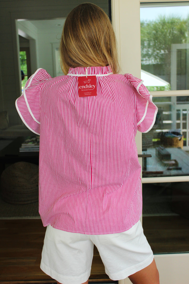 Entro | Red Striped Tie Blouse, M