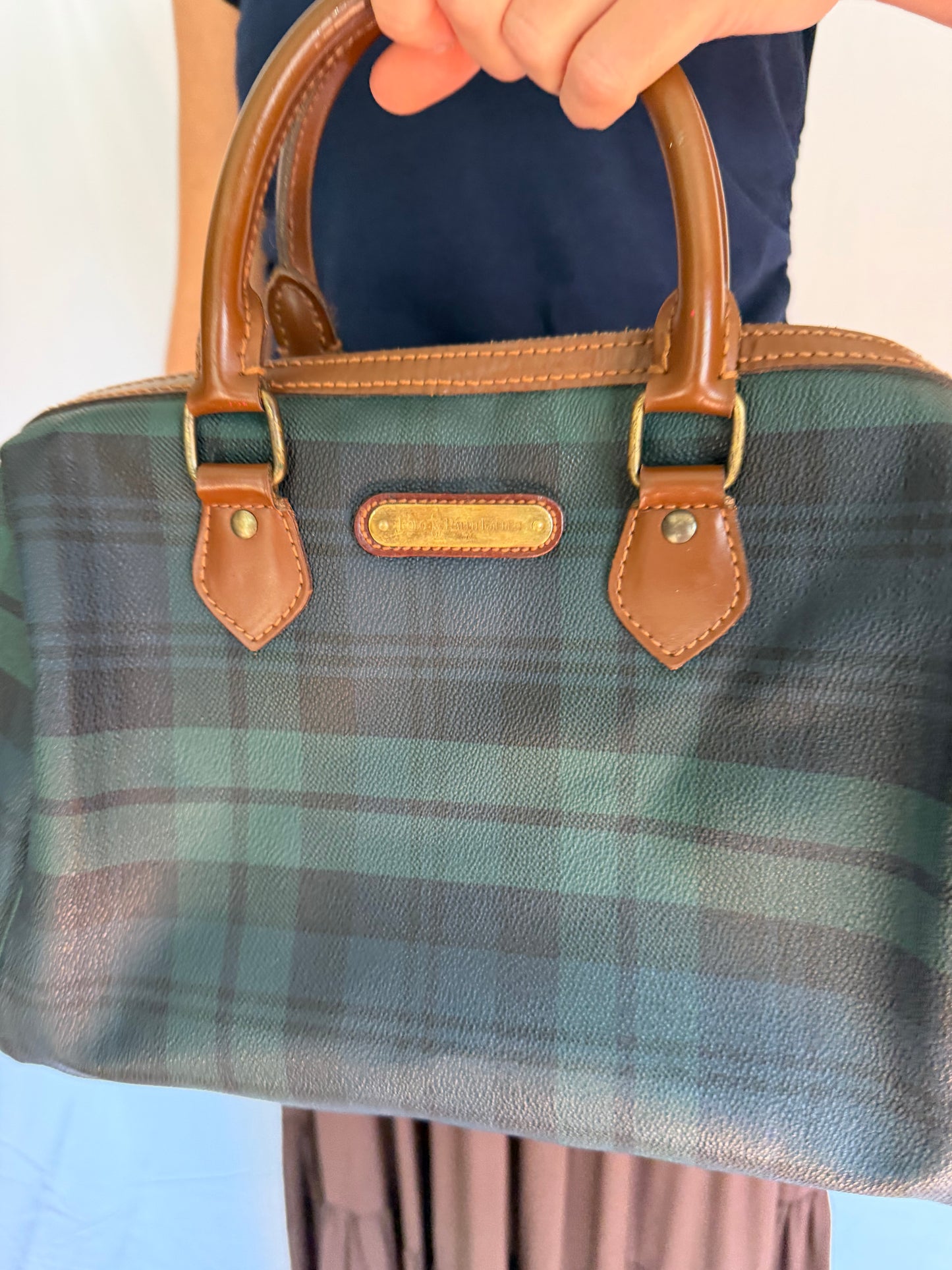Vintage Polo Ralph Lauren | Leather Plaid Satchel Handbag