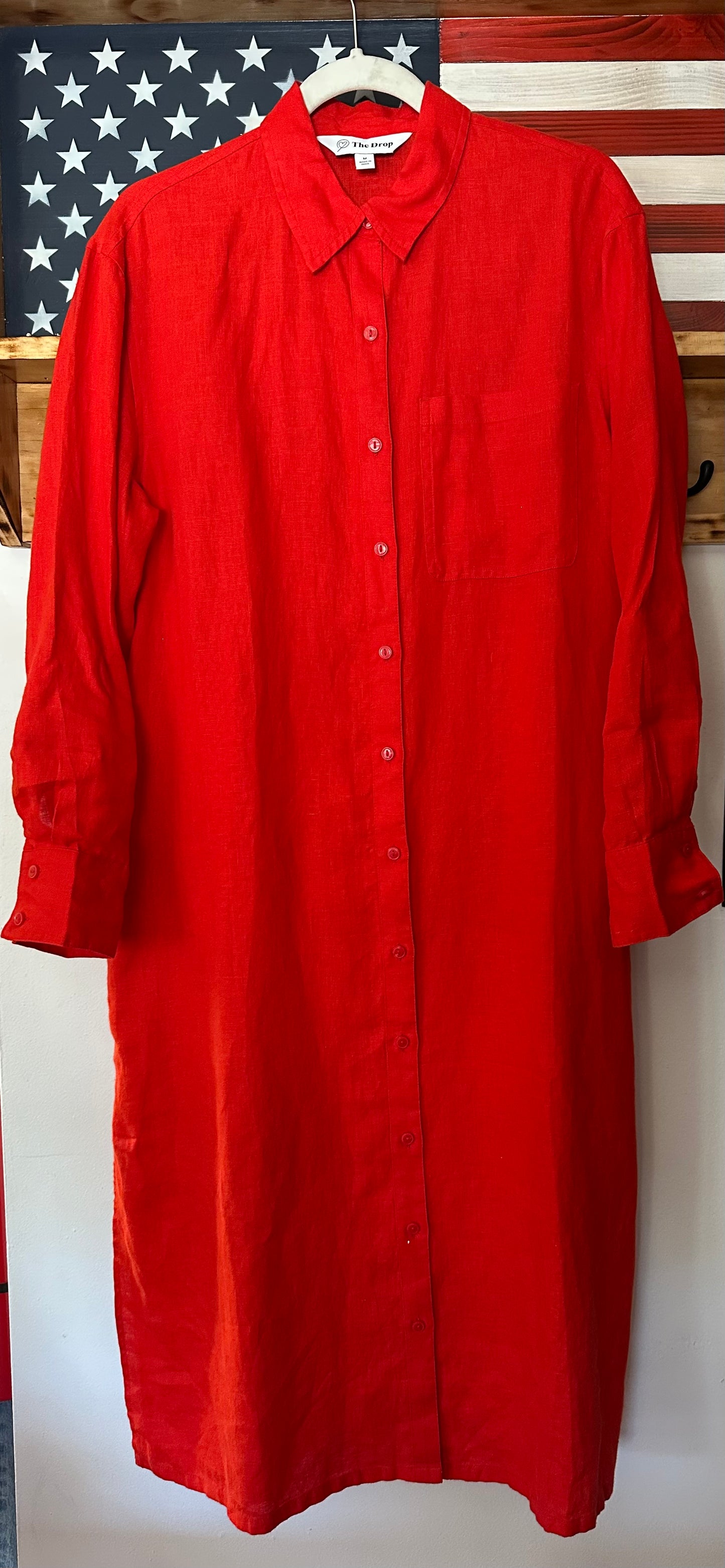 The Drop | 100% Linen Maxi Long Sleeve Dress, M