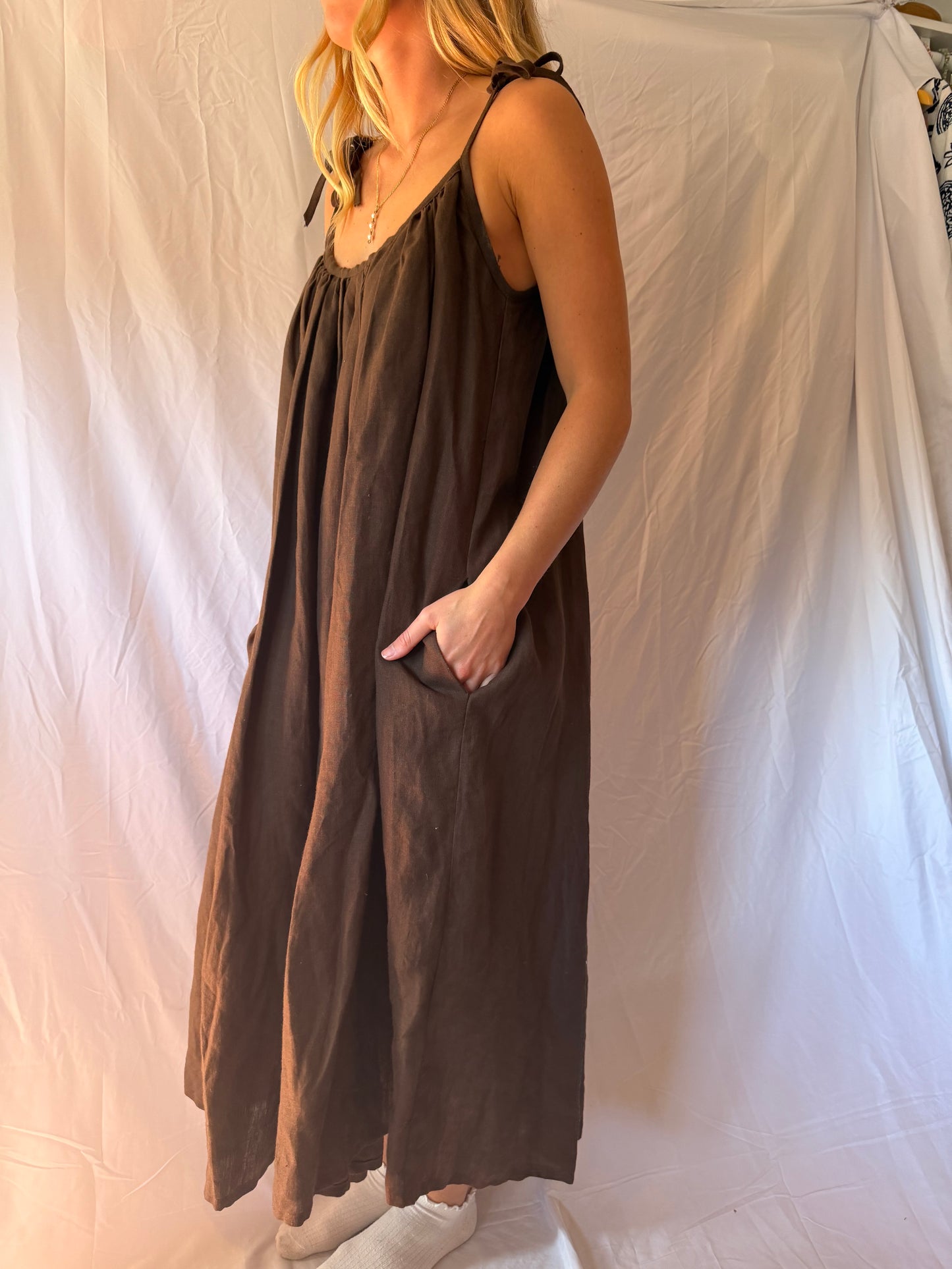 Lemuel MC | 100% Linen Cami Flowy Maxi Dress, O/S