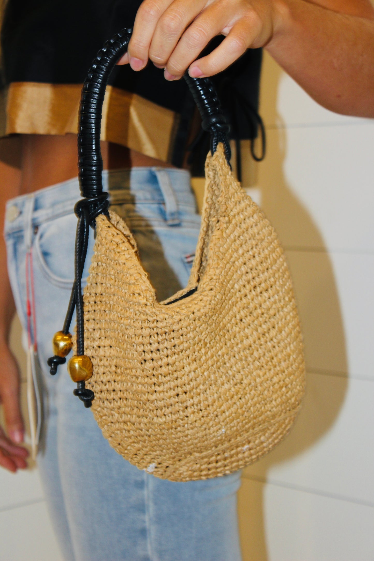 Woven Bead Handle Bag