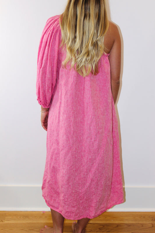 LAKE | One Shoulder Linen Milly Midi Dress, M