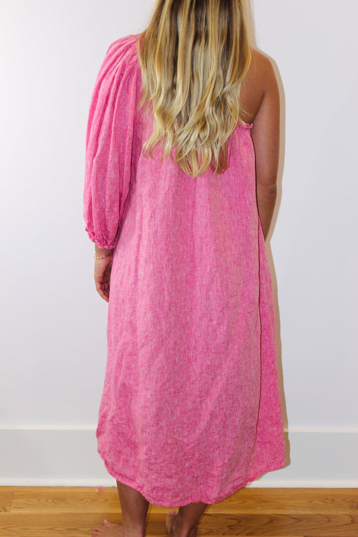 LAKE | One Shoulder Linen Milly Midi Dress, M